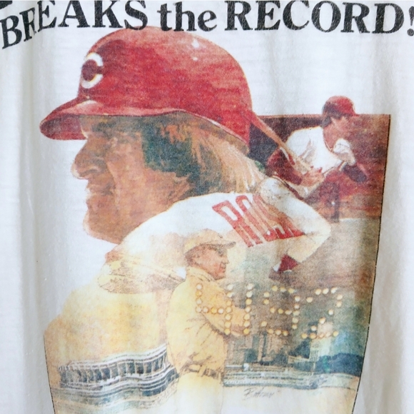 Vintage Pete Rose Ringer T Shirt Break The Record ! Cincinnati Reds 1985 - Picture 4 of 10